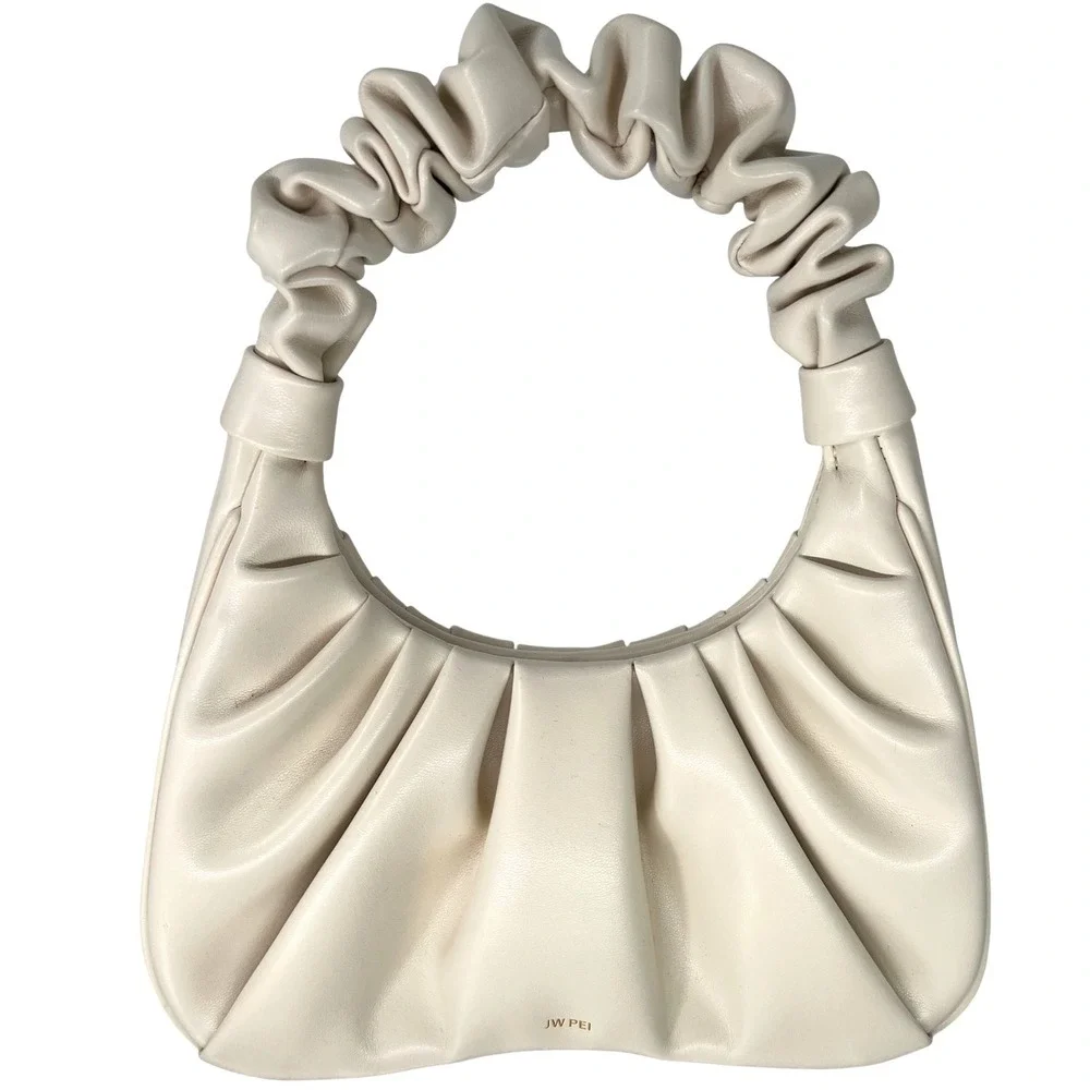 JW‎ PEI Gabbi Ruched Hobo Handbag Ivory Vegan Leather Small Hobo Bag Like New
